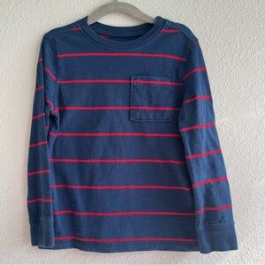 Old Navy boys long sleeve navy blue with red stripes pocket tee